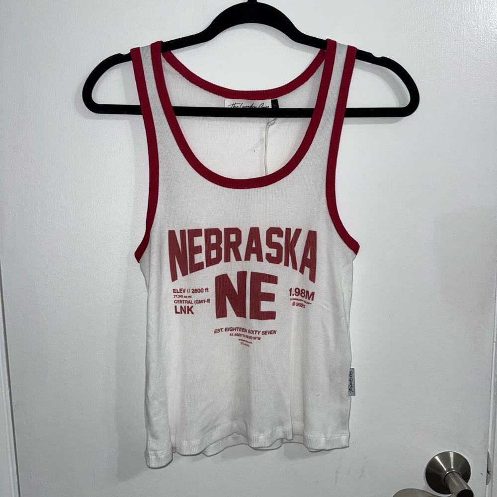 The Laundry Room Nebraska Ne Red & White Ribbed Tank Top NWT Size XL